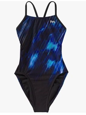 TYR Size 22 Girls'  Blue Black Competition One-Piece Swimsuit